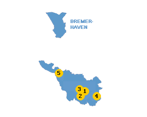 Karte mit Lage der Reinigungen in Bremen